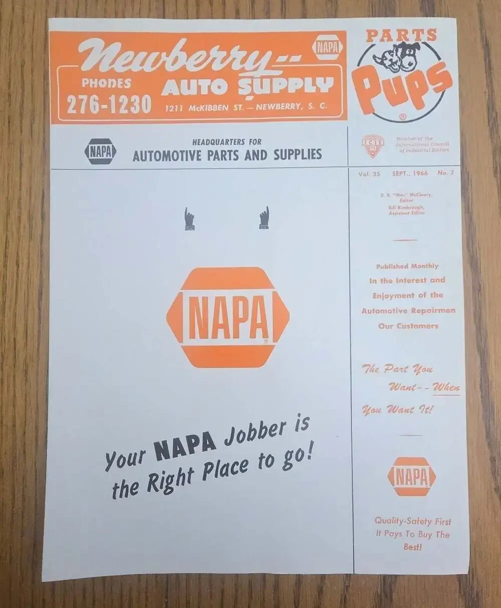 Vintage 1966 Parts Pups NAPA Automotive Parts and Supplies Catalog